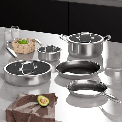 COOKER KING Stainless Steel Cookware Set, Pots and Pans Set with Lids, Frying Pans, Saucepan, Saute Pan & Stock Pot, Non Stick, Non Toxic, Induction, Oven, Dishwasher Safe, PFOA Free