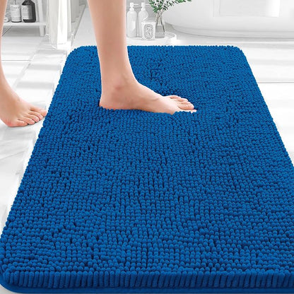 OLANLY Bathroom Rugs 30x18, Extra Soft Absorbent Chenille Bath Rugs, Rubber Backing Quick Dry, Machine Washable Bath Mats for Bathroom Floor, Tub and Shower, Home Decor Accessories, Deep Navy Blue