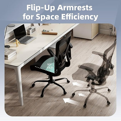 ralex-chair Office Chair Ergonomic with Adjustable Lumbar Support,Desk Chair with Mesh Back& PU Leather Seat,Computer Chair with 3D Flip-up Armrest, Comfortable for Office, Gaming,Home