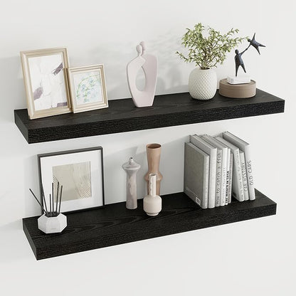Dreamland 36 inch Floating Shelves Wall Shelves for Office with Invisible Brackets, 8 inch Deep Shelves for Bathroom, Living Room, Kitchen, Office, 36x7.9 inch deep Set of 2, Black