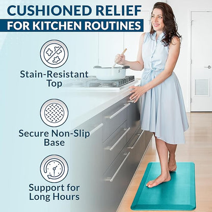 ComfiLife Anti Fatigue Floor Mat – 3/4 Inch Thick Perfect Kitchen Mat, Standing Desk Mat – Comfort at Home, Office, Garage – Durable – Stain Resistant – Non-Slip Bottom (20" x 32", Teal)