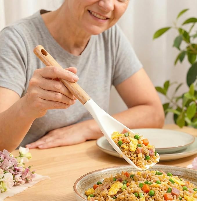 Silicone Cooking Spoon 2-Pack - Safe for Nonstick Cookware, BPA-Free Flexible Design for Cooking and Serving, Matte Black & White