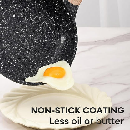 JEETEE Nonstick Frying Pans Set, Nonstick Omelette Skillet Set 3 Pcs, 8" 9.5" 11" Granite Non-Stick Frying pan with Bakelite Handle, Compatible with All Stovetops (Gas, Electric & Induction), Grey