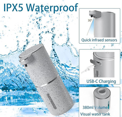 Automatic Soap Dispenser – Touchless Foaming Soap Dispenser 400ml USB Rechargeable Dispenser Electric Wall Mounted 4levels Adjustable Foam Soap Dispenser Pump for Bathroom Kitchen(Silver)