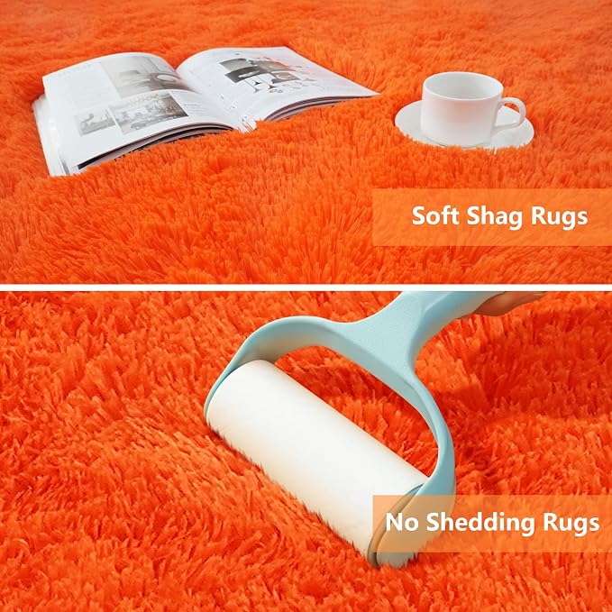 Orange Shag Area Rugs for Bedroom Living Room,5X8 Ultra Soft Fluffy Area Rugs for Dorm,Indoor Carpet Plush Rugs for Home Halloween Decor