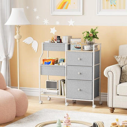 Modanais Baby Organizer and Storage - 3 Tier Rolling Cart with Dividers and Drawers, Easy To Assemble, Mobile Utility Cart with Wheels for Nursery, Bedroom, Changing Table & Crib,Light Gray