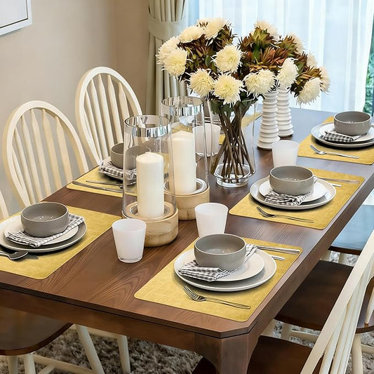 Maxpearl Faux Leather Placemats Set of 4 - Waterproof - Wipe Clean - Heat Resistant - Anti Slip Dining Table Place Mats, Suitable for Indoor & Outdoor Use, 17’’×12’’, Light Yellow