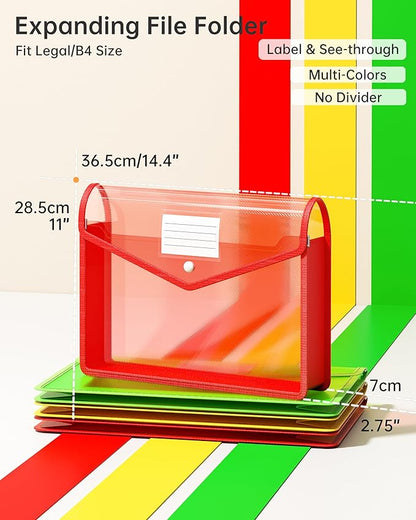 XingDuing 3 Pack Plastic Expanding File Folder, Transparent envelopes with Snap Closure, Fit Legal/B4 Size for School/Office/Home/Hospital, No Dividers, Large Capacity-3 Colors
