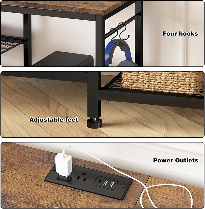YGEOMER TV Stand for Up to 75 Inch TVs, Entertainment Center with Power Outlet and Open Storage Shelves, TV Media Console Table for Living Room and Bedroom, Rustic Brown