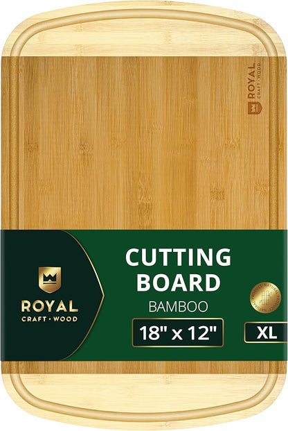 ROYAL CRAFT WOOD Wooden Cutting Boards for Kitchen Meal Prep & Serving - Bamboo Wood Serving Board Set with Deep Juice Groove Side Handles - Charcuterie & Chopping Butcher Block for Meat