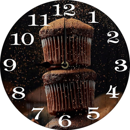Chocolate Cake Wall Clock 10 Inch Wooden Battery Operated Autumn Forest Maple Leaves Wall Clocks Decorative Indoor,Decorative for Kitchen Bathroom Bedroom