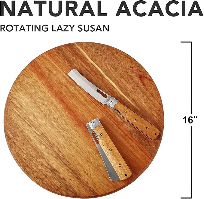 Acacia Wood Lazy Susan Wood Turntable Tray Cabinet Organizer, 16"