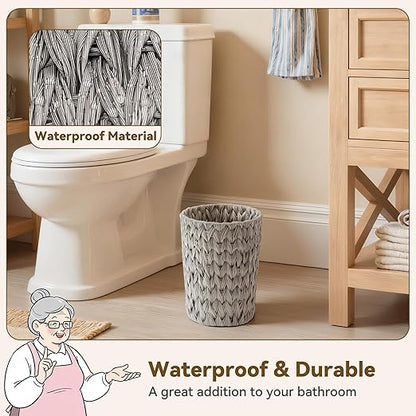 GRANNY SAYS Small Wicker Trash Can, 2 Gallon Bathroom Waste Basket, Small Bathroom Garbage Can, Plastic Trash Basket for Decor, Round Wastebaskets for Office, Bedroom, Cabinet, Grey