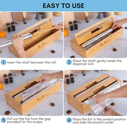 18 Inch Large Foil Wrap Dispenser with Cutter, 2 in 1 Aluminum Butcher Parchment Paper Freezer Tin Wax Cling Foil Plastic Wrap Organizer for Kitchen Drawer Bamboo Saran Storage Roll Holder