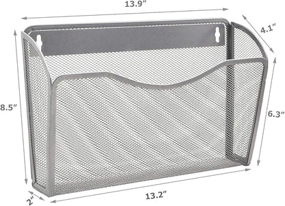 EASEPRES 3 Single Pocket Mesh Hanging File Organizer, Vertical Wall Mounted Magazine File Holder, Mount Basket Mail Paper Document Folder Organizing for Office, Home and School, Silver