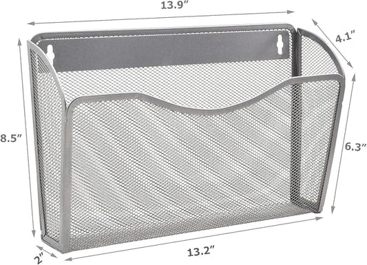 EASEPRES 6 Single Pocket Mesh Hanging File Organizer, Vertical Wall Mounted Magazine File Holder, Mount Basket Mail Paper Document Folder Organizing for Office, Home and School, Silver