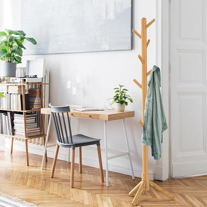 Simple Houseware Wooden Coat Rack Stand Garment Adjustable Tree Rack, 9 Hooks, Oak