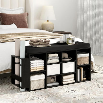 Giantex Shoe Storage Bench with Umbrella Stand, 10-Cubby Entryway Shoe Rack Organizer with Padded Seat, Adjustable & Removable Shelves for Hallway, Living Room & Bedroom (Black)