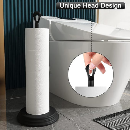 KASUNTO Toilet Paper Holder with Rustproof, Metal Free Standing Toilet Paper Stand Storage for Bathroom, Tissue Paper Roll Holder for Bathroom Accessories (Black)