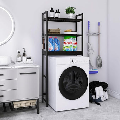 SMIBUY Bathroom Storage Shelf, Bamboo Over-The-Toilet Organizer Rack, Freestanding Toilet Space Saver with 3-Tier Adjustable Shelves (Black)