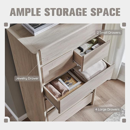 Modern 7 Drawers Dresser for Bedroom, 54.7" Tall Large Dresser & Chests of Drawers w/Rounded Corner, Wood Handleless Organizer Dresser w/Natural Texture for Bedroom, Living Room-Cream