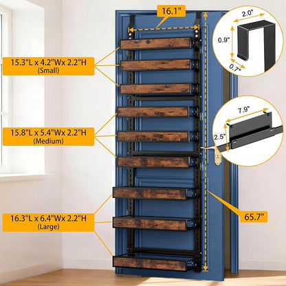 9 Tier Over The Door Pantry Orangizer 2 IN 1 Wall Mounted or Hanging Spice Rack with Adjustable Wood Basket,Heavy Duty Seasoning Storage Shelf for Kitchen Pantry and Bathroom Black
