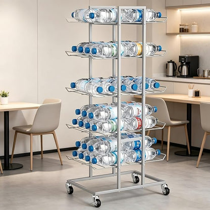 Water Bottle Organizer 5 Tier Water Bottle Holder Freestanding Storage Rack with Wheels Soda Can Organizer Shelf Stand for Floor Pantry Kitchen Classroom Food Storage, Black