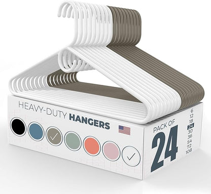 Neaties Heavy Duty Clothes Hangers 20 Pack (24 Count) – Made in The USA – 8lb Capacity Plastic Hangers for Adult Clothing – Durable for Pants, Coats, Jackets, or Jeans – White & Gray