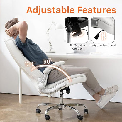 NEO CHAIR Ergonomic Office Desk Gaming Computer Chair Executive High Back Support Flip-up Arms Adjustable Height Swivel Rolling Wheels Comfy PU Leather for Home (White)