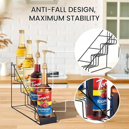 mustry Coffee Syrup Rack for Coffee Bar Accessories, Coffee Syrup Holder Fits with Torani and Monin Syrup, Coffee Bar Organizer Holds 4 Bottles, 2 Pack
