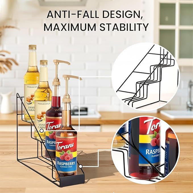 Mustry Coffee Syrup Rack for Coffee Bar Accessories, Fits with Torani and Monin Syrup, Coffee Bar Organizer Holds 4 Bottles