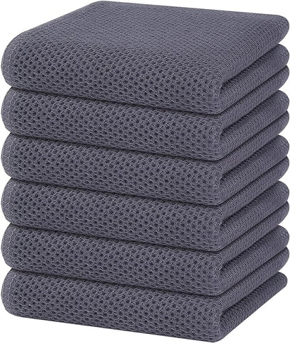 Homaxy 100% Cotton Waffle Weave Kitchen Dish Towels, Ultra Soft Absorbent Quick Drying Cleaning Towel, 13 x 28 Inches, 6-Pack, Dark Grey