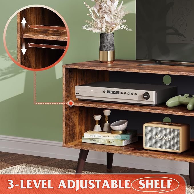 WLIVE TV Stand for 55 Inch TVs, Entertainment Center with Storage Cabinet, Mid-Century TV Stands for Living Room and Bedroom, 50" TV Console, Brown | with Storage Cabinet