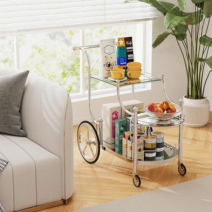 Tangkula Bar Cart, 3-Tier Rolling Home Bar Serving Cart with Mirrored Shelves & 4 Wheels, Mobile Beverage & Wine Cart for Kitchen, Dining Room, Living Room (Silver)