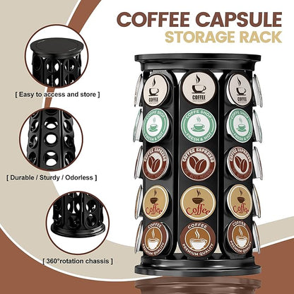 K Cup Holder, Coffee Pod Storage Carousel Stand Compatible with 40 Keurig K-Cup Pods, Home or Office Kitchen Counter Space-Saving Organizer (Black)
