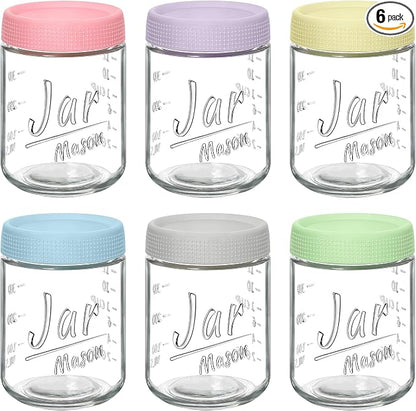 Xyptorix 6-Pack 16oz Overnight Oats Containers with Airtight Lids - Glass Mason Jars with Measurement Marks for Yogurt, Meal Prep & Chia Pudding, Stackable & Leakproof