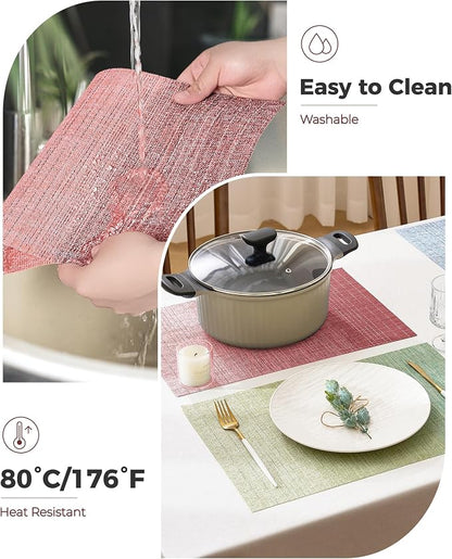 Leetaltree Gradient Pink Woven Placemats Set of 24 - Heat Resistant Non-Slip Place mats for Dining Table, Washable Durable PVC Vinyl Woven Table Mats(Gradient Pink, 24)