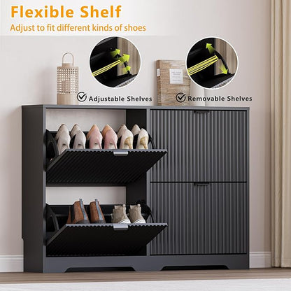 Large Shoe Cabinet for Entryway, Shoe Rack Cabinet with 4 Flip Drawer and Adjustable Shelves for Small Apartment, Foyer