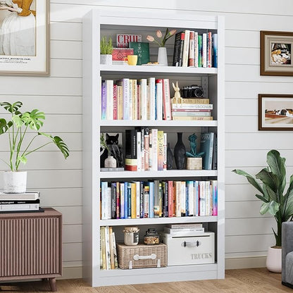 5-Tier Metal Bookshelf, 61" Tall White Bookcase with Adjustable Shelves, Heavy Duty Deep Book Shelves, Display Storage Shelving for Living Room, Home Office, Library, Bedroom
