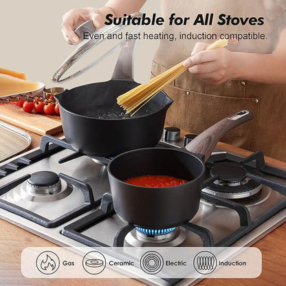 SENSARTE 2.0 & 3.0 Quart Sauce Pan Sets with Lid, Cooking Pots Set, Nonstick Saucepan Set with Pour Spout, Small Kitchen Pot, Non toxic Saucepot, Induction Comptable, Easy to Clean, PFOA Free