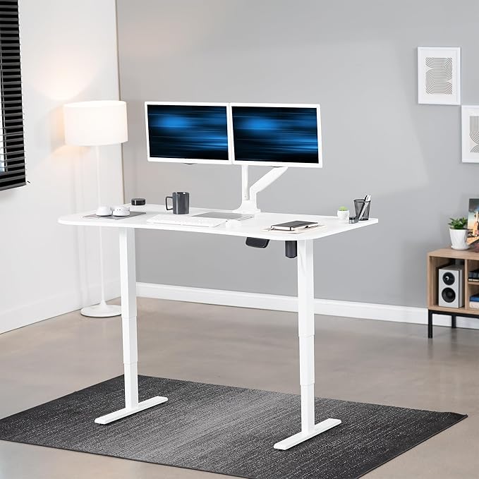 VIVO Electric 63 x 32 in Standing Desk, Memory Height Adjustment, 176 lb Frame Support, 2E Series, White Top White Frame, DESK-KIT-2E1W
