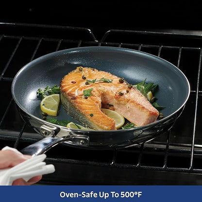 Tramontina Signature 12-Inch Tri-Ply Clad Stainless Steel Large Frying Pan with Ceramic Non Stick Interior, Induction-Ready Nonstick Skillet, Oven-Safe, Made in Brazil