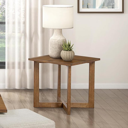 Lexicon Modern Square End Table with Cross Legs, Maple Veneer Wood Accent Table for Living Room, Bedroom, Office, Entryway, Apartment, Easy Assembly, Brown
