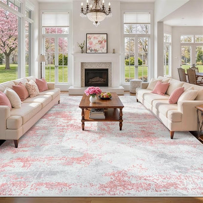 8x10 Area Rugs for Living Room Rug Washable: Abstract Large Rug for Dining Room Bedroom Carpet Non Slip 8 by 10 Indoor Modern Nursery Home Office Pink