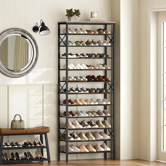 YATINEY 12 Tier Shoe Rack, Large Capacity Shoe Storage Organizer Holds 48 Pairs, Sturdy and Stable, for Entryway, Hallway, Closet, Dorm Room, Greige and Black SS12BG