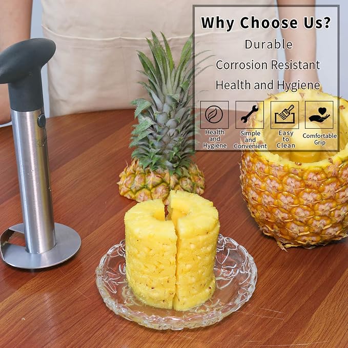 Pineapple Corer, [Upgraded, Reinforced, Thicker Blade] Newness Premium Pineapple Corer Remover, Stainless Steel Pineapple Core Remover Kitchen Tool with Sharp Blade for Diced Fruit Rings, Gray