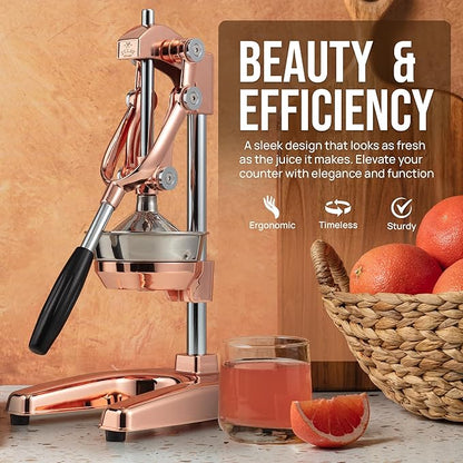 Zulay Professional Citrus Juicer - Premium Manual Citrus Press and Orange Squeezer - Metal Lemon & Lime Squeezer - Extra Tall Heavy Duty Cast Iron Manual, Rose Gold