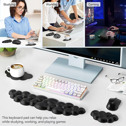 TECKNET Cloud Keyboard Wrist Rest Set, Cloud Wrist Rest with Non-Slip Base, PU Leather Wrist Pad for Keyboard with Ergonomic Memory Foam for Computer Laptop Office Gaming and Pain Relief, Black