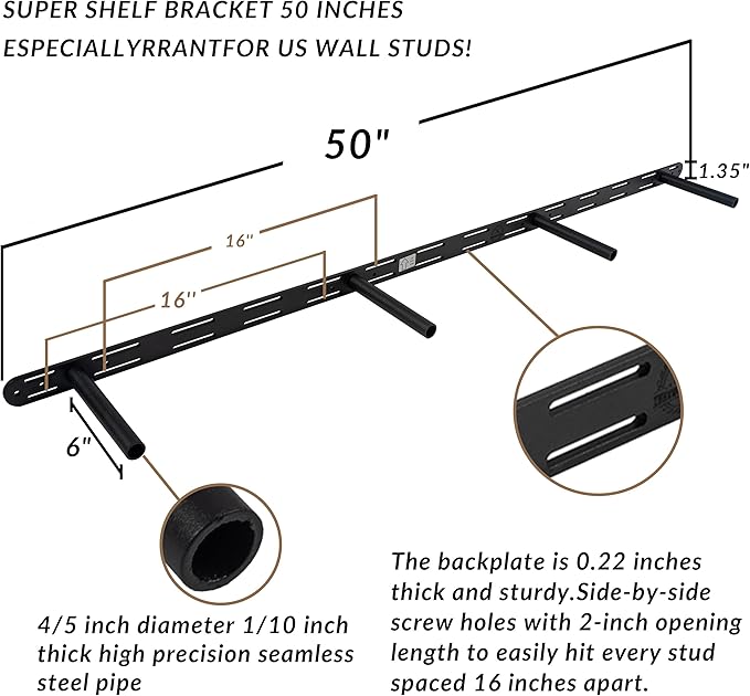 Walnut Floating Shelves 60 Inch Long 8-in Deep Set of 2, High End Real Solid Wood Floating Shelves for Wall,Suitable for Kitchen and Coffee Bar, with Sturdy Hidden Bracket