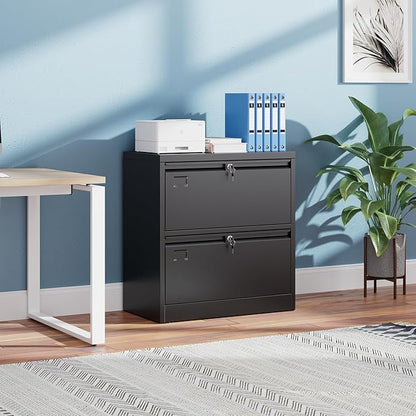 2 Drawer Lateral File Cabinet,30.24" H Metal Wide Filing Cabinet with 2 Locks and Business Card Slot for Home Office School Hanging Letter/Legal/F4/A4 Size Folders,Required Assembly,Black